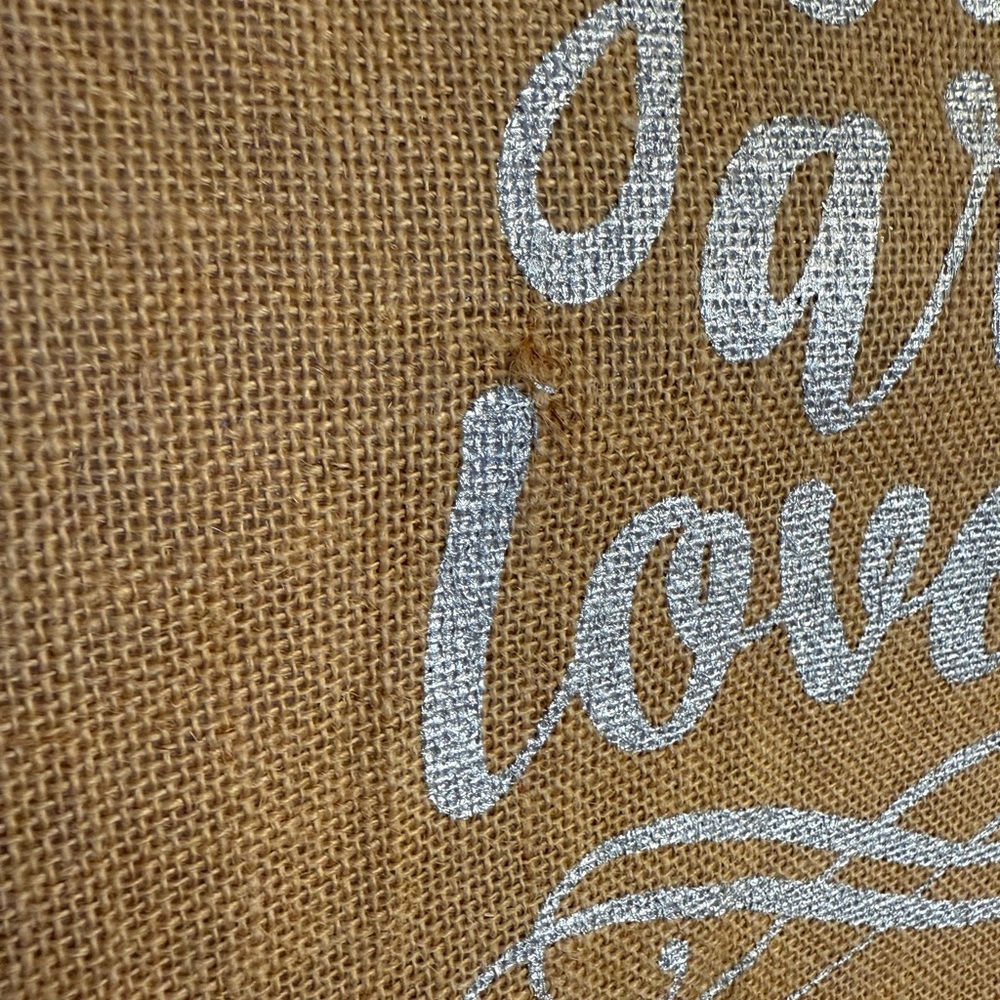 Tan Jute “You Are Loved” Tote Bag with Black Handles - Picture 3 of 9